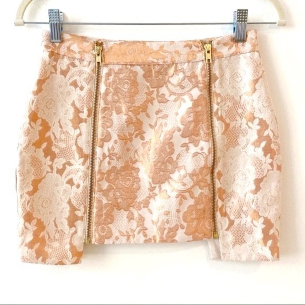 Topshop Petite Rose Gold Pink MINI Damask Skirt 2